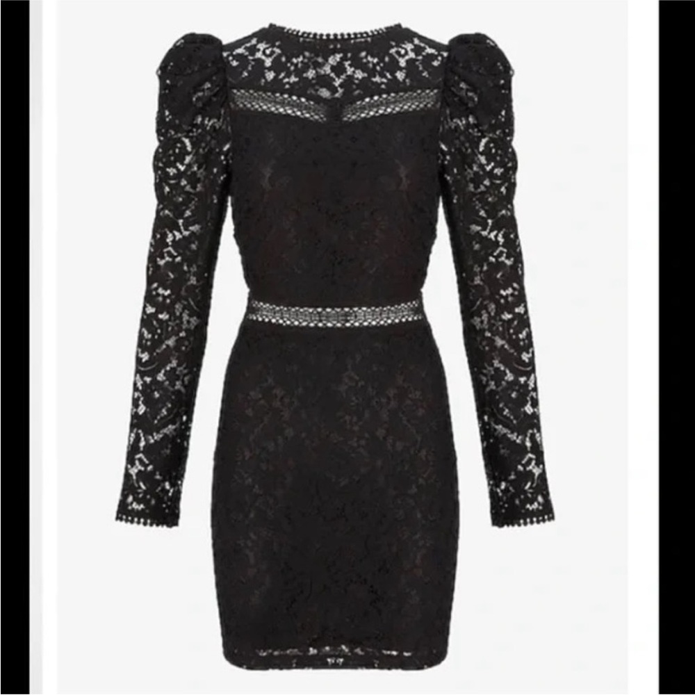 NWT EXPRESS Lace Cutout Chic Black Puff Sleeve Long Sleeve Mini Dress Small